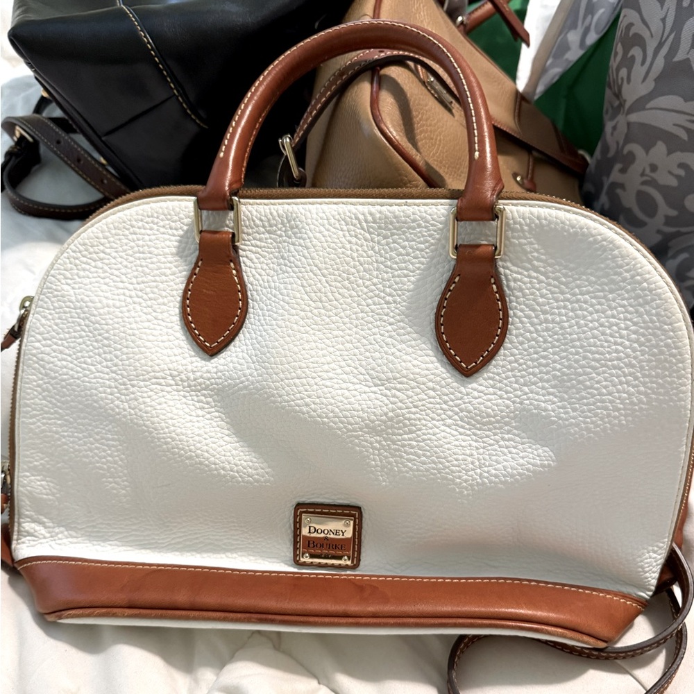 Dooney & Bourke Leather Satchel Purse Womens Bag Pebbled Leather White!